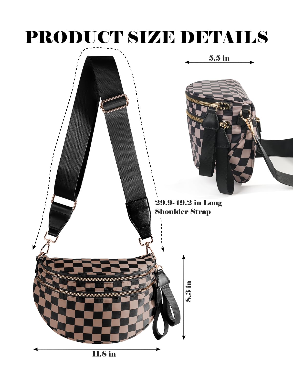 Black and White Checkered Crossbody Bum Bag for Women,Spacious Checkered Purse Fanny Packs Belt Bag Sling Bag