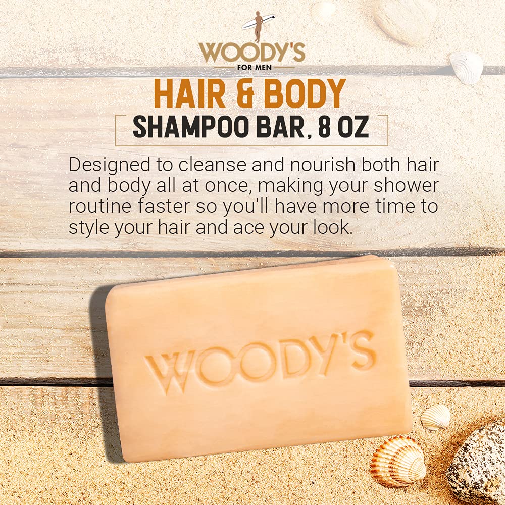 Woody's Men's 2-in-1 Hair & Body Shampoo Bar, Rich, Thick Lather Formula, Conditions, Nourishes, Moisturizes, For All Skin Types, 8 Oz. Beauty & Personal Care Woody's