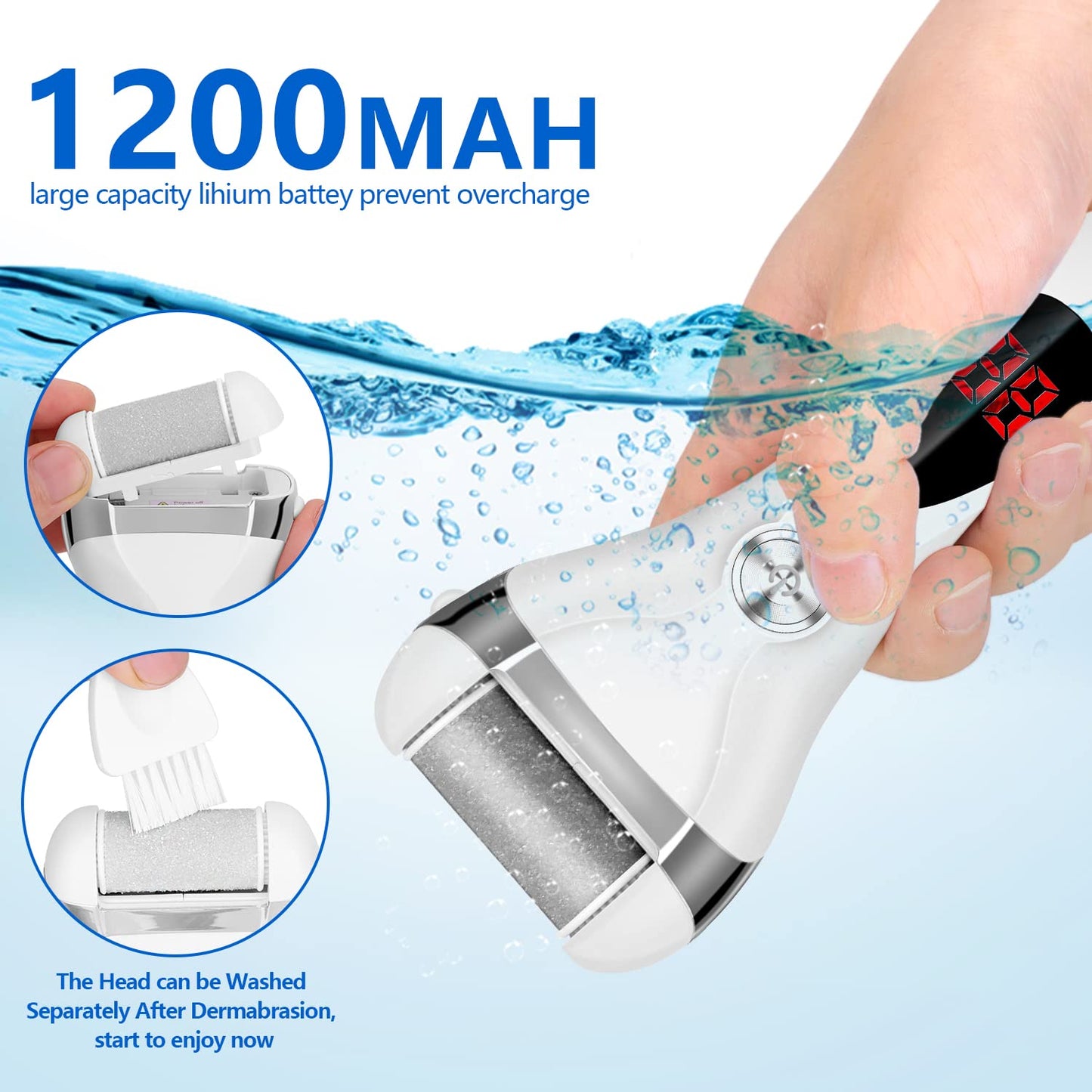 Electric Foot Callus Remover Kit, Elmchee Rechargeable Callous removers 3 Grinding Heads Waterproof Foot Scrubber File, Professional Pedicure Tools
