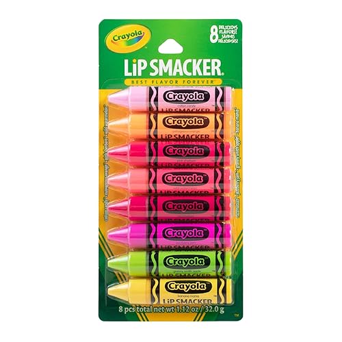 Lip Smacker Crayola Lip Balm Party Pack - 8 Moisturizing Lip Balms, Cotton Candy, Orange, Sherbert, Watermelon, Berry, Apple, Banana, Hydrating
