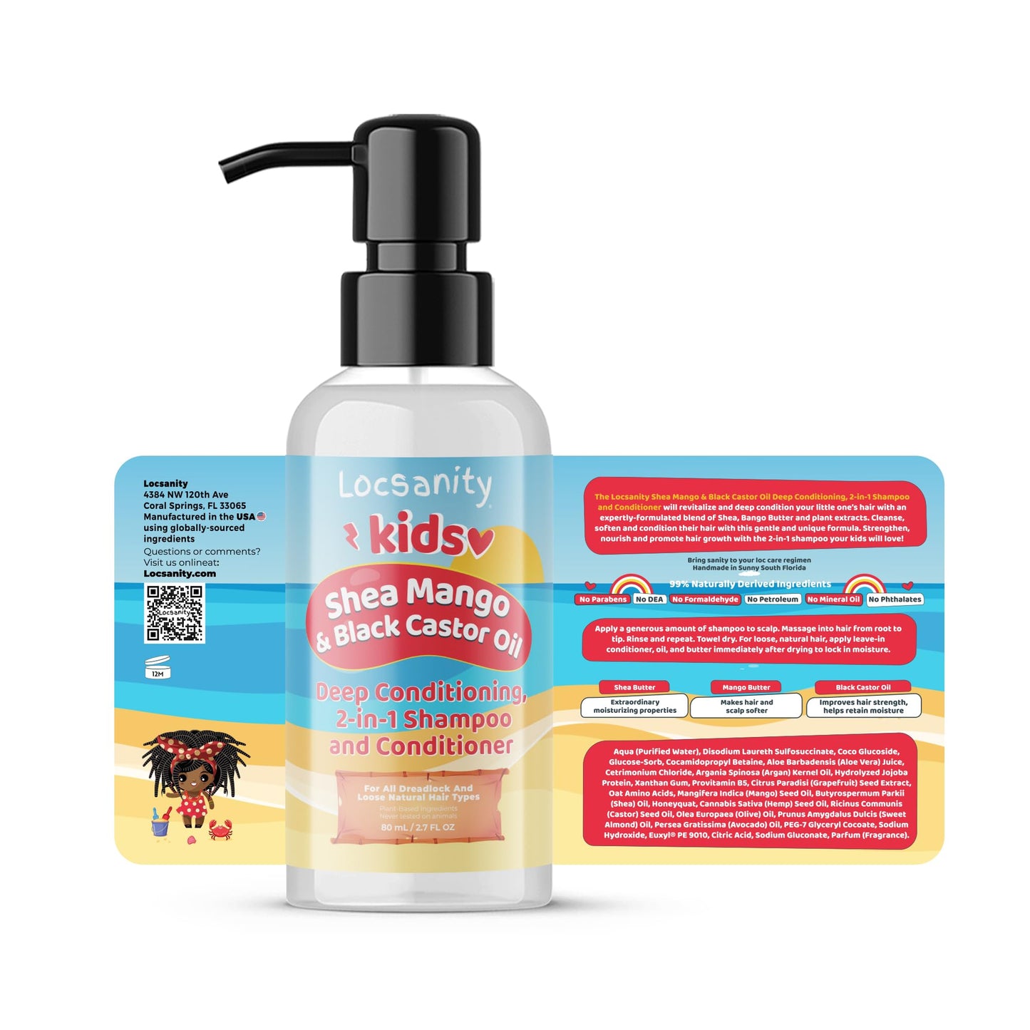 Locsanity Natural & Organic Kids Travel Kit, Gentle 2-in-1 Shampoo/Conditioner, Deep Moisturizing Conditioner, Healthy Hair Growth Oil, Detangler, Gel