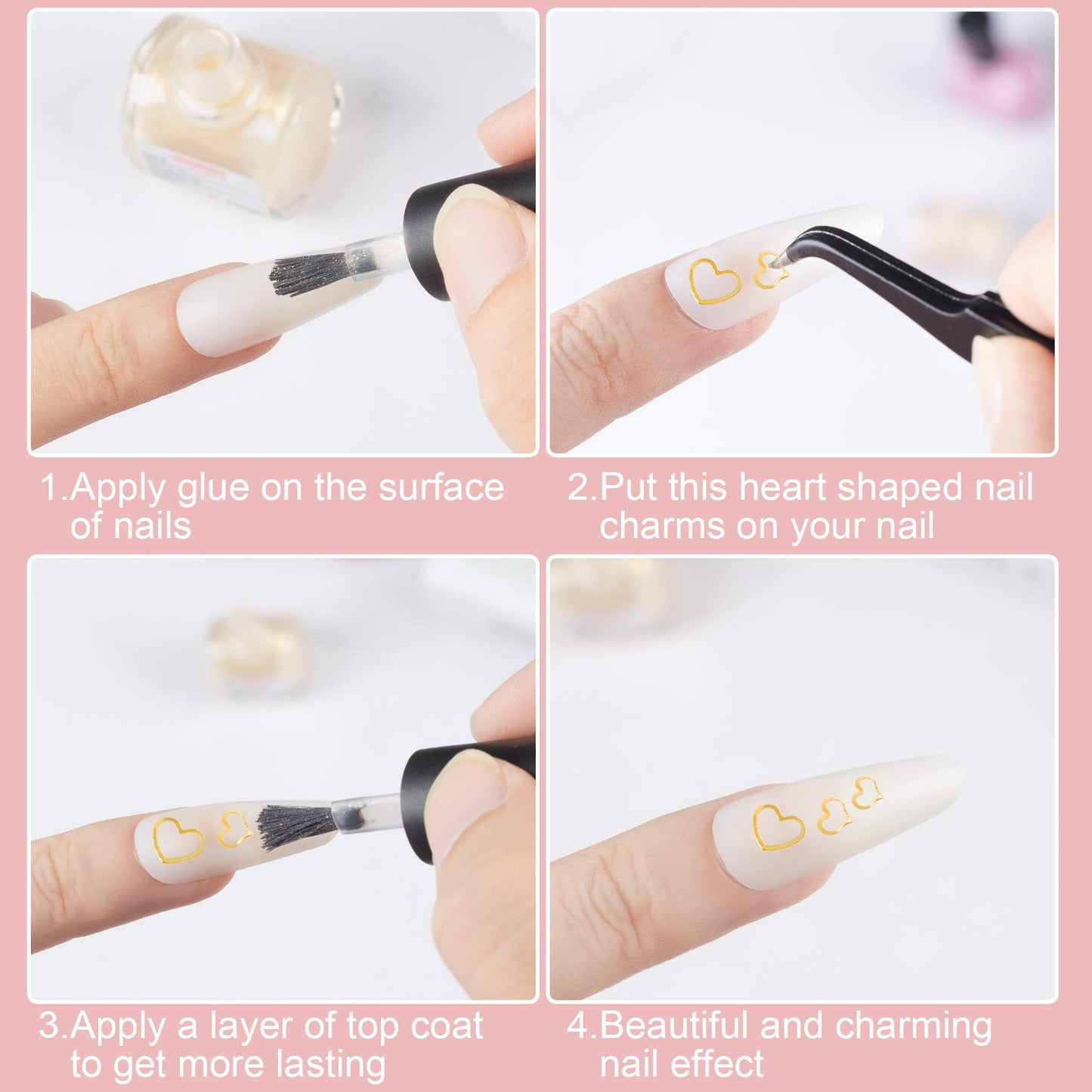 PAGOW 1000pcs 3D Gold Heart Nail Art Metal Charm Kit Love Small Metallic DIY Studs Sequins Valentine Decoration Spring Summer Accessories Gift