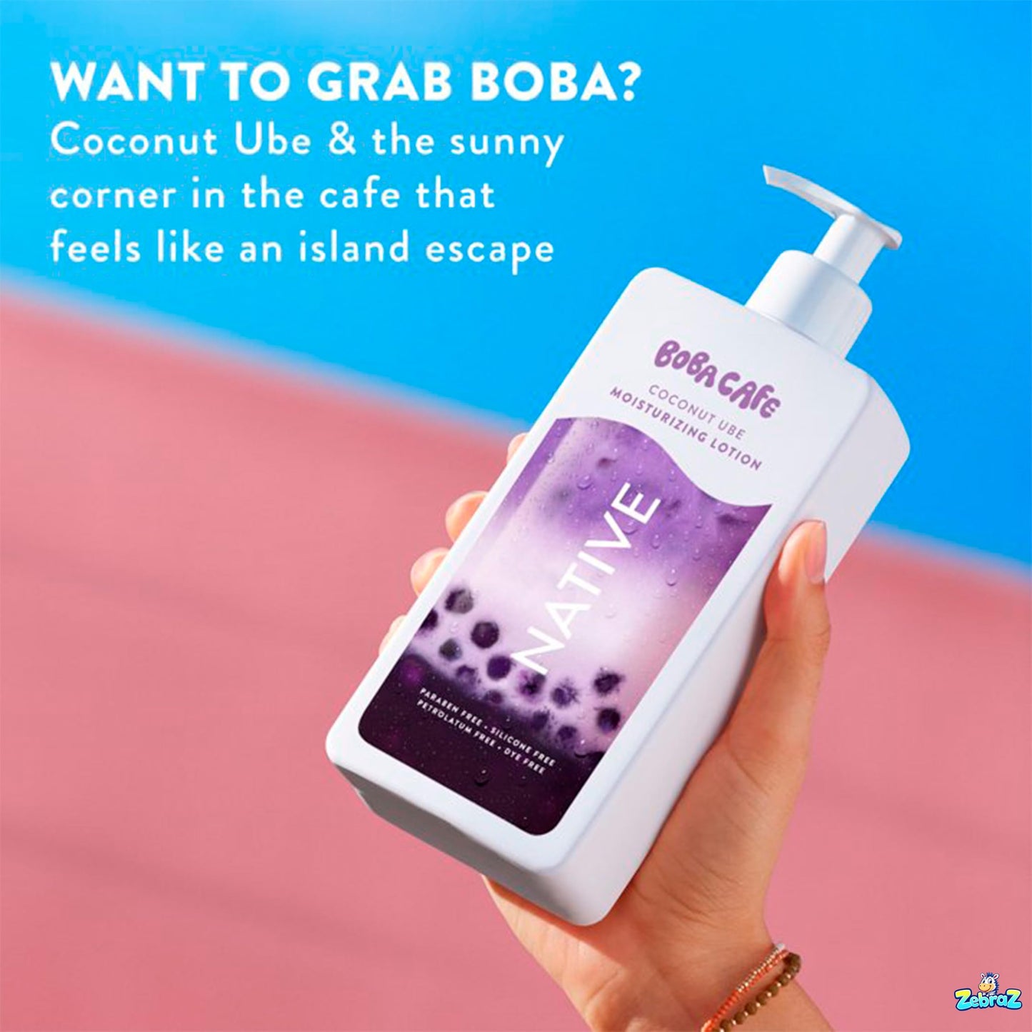 Native Moisturizing Body Lotion, Limited Edition Coconut Ube, Silicone Free for Women and Men, Boba Café, 16.5 oz - Pack Of 02