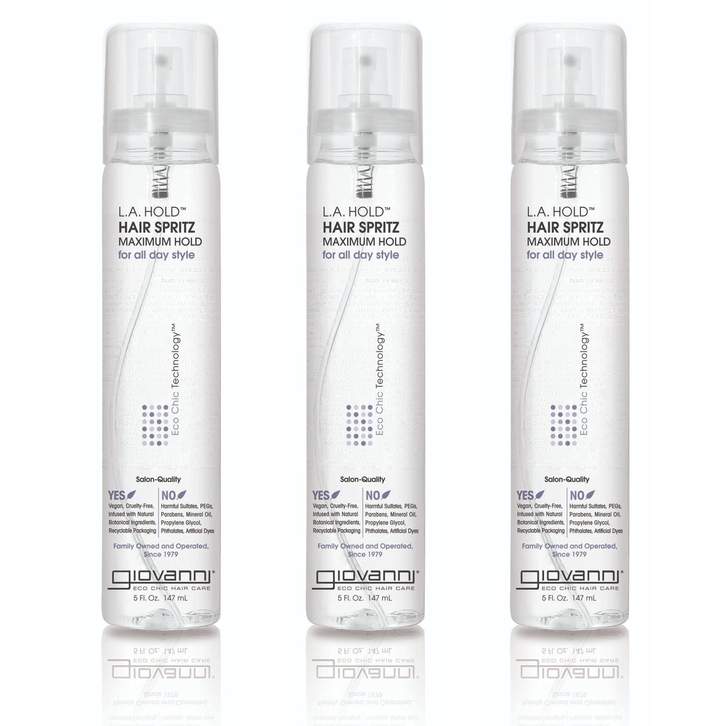 GIOVANNI L.A. Hold Hair Spritz - Maximum Hold Styling Spray, Lightweight, Lauryl & Laureth Sulfate Free - 5 oz (Pack of 3)