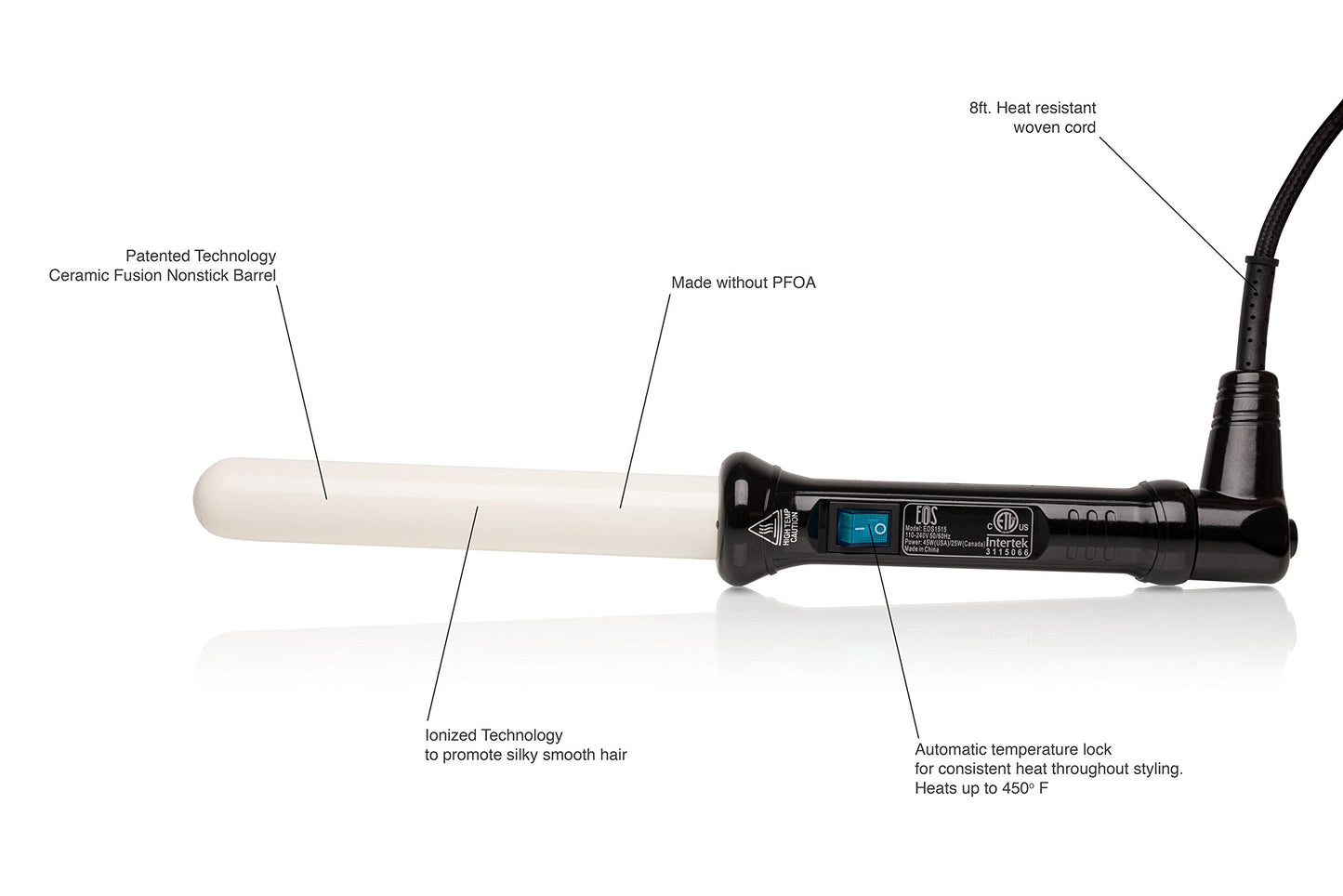 Paul Brown Hawaii EOS Curling Wand; Premium Hair Clipless Curler for Thin and Thick Hair - Silky Smooth, Radiant and Frizz Free Curls; Salon Quality
