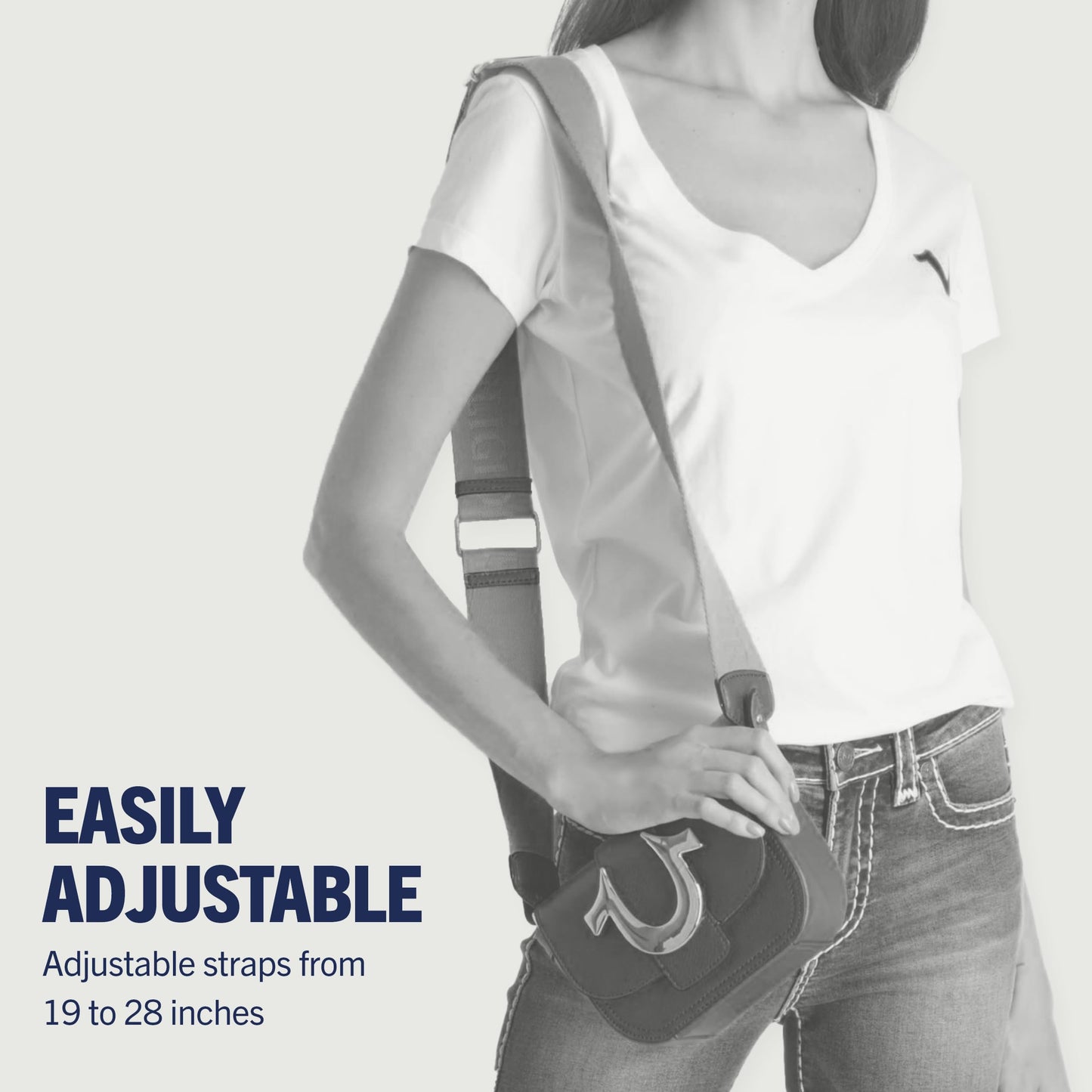 True Religion Women's Crossbody Bag, Mini Flap Adjustable Shoulder Purse Handbag with Horseshoe Logo, White