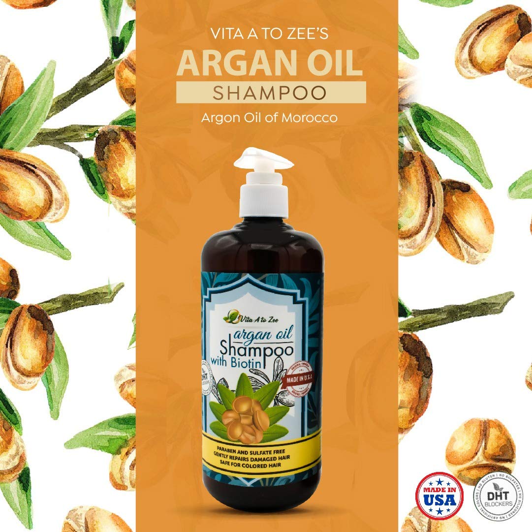 Vita A to Zee Moroccan Argan Oil & Biotin Shampoo (16.9 Fl Oz) | Professional Strength Formula | Natural Hair Repair, Moisturization Treatment