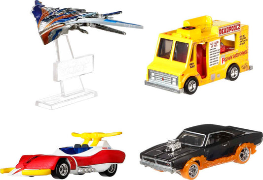 Hot Wheels Marvel Premium 4-Pack of 4 Toy Cars, Trucks & Vans Inspired by Popular Comic Book Characters in 1:64 Scale