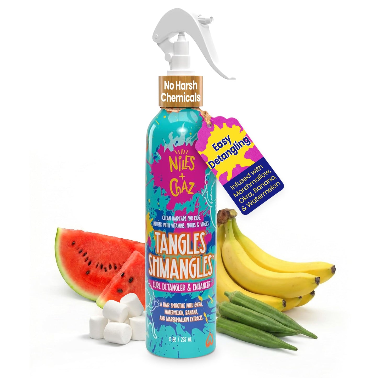 Niles + Chaz Tangles Shmangles Curly Hair Detangler Spray for Kids; Curl Enhancer, Hydrating Leave in Conditioner for Curly Hair Kids - Define Curls