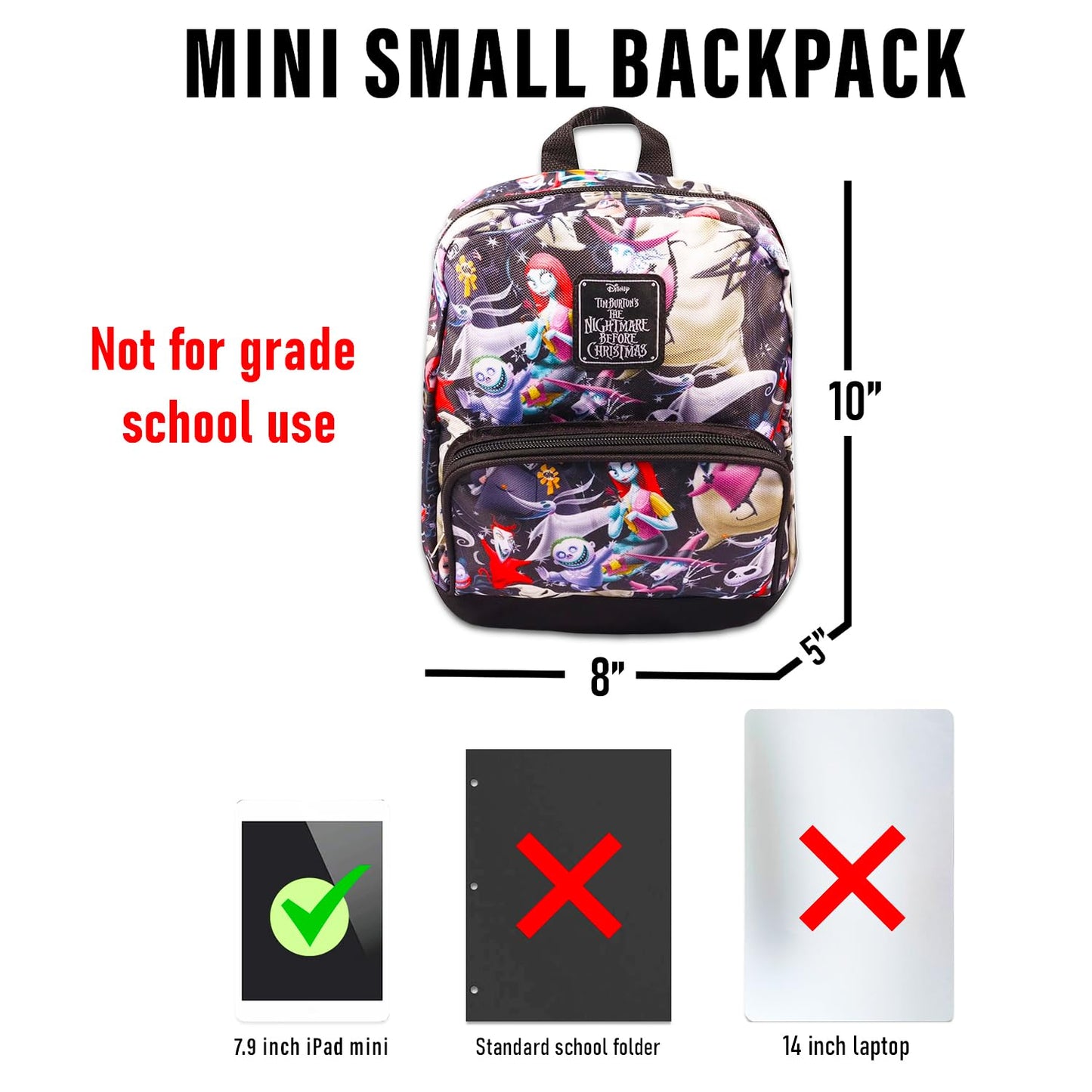 Fast Forward New York Disney Nightmare Before Christmas Mini Backpack for Women -- Canvas Purse Shoulder Bag Adults, Teens-Include Plastic bottle