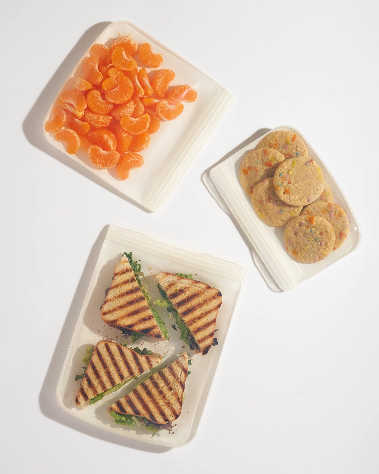 W&P Porter Silicone Reusable Storage Bags, Flat Variety 3 Pack (10oz, 34oz, 46oz), Cream, Food Storage Container, Microwave and Dishwasher Safe, Easy…