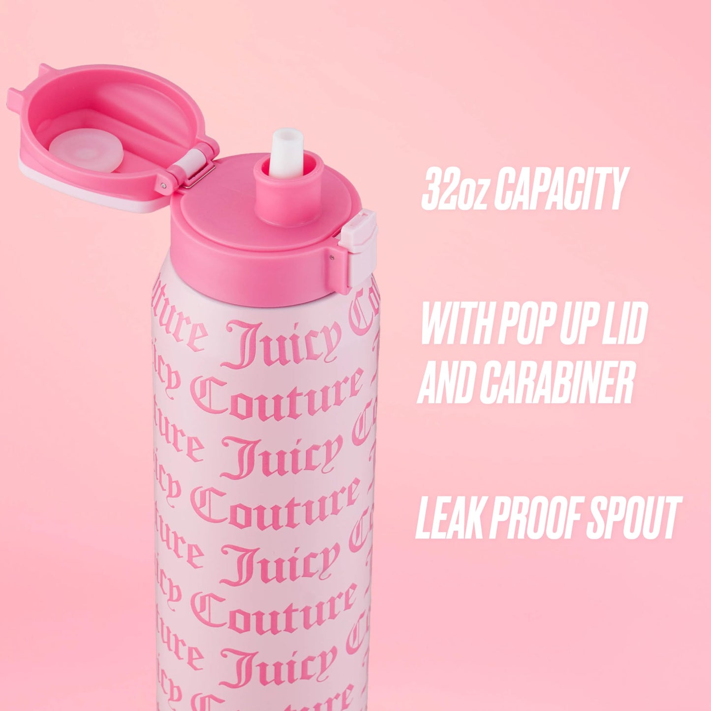 Juicy Couture Glam Getaway Logo 32oz Tumbler with Flip Top Lid, Pink