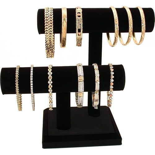 FindingKing 2 Tier Black Velvet T-Bar Bracelet Watch Jewelry Stand Display