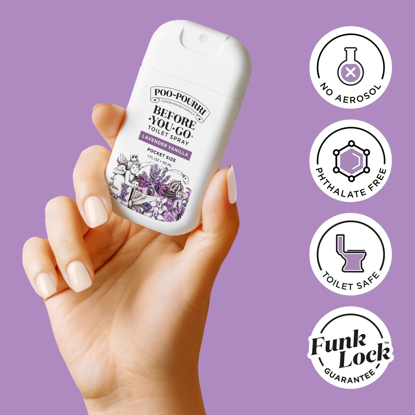 Poo-Pourri Lavender Vanilla Toilet Spray – Travel Size Odor Trap with Essential Oils & Plant-Based Ingredients – Citrus Scent