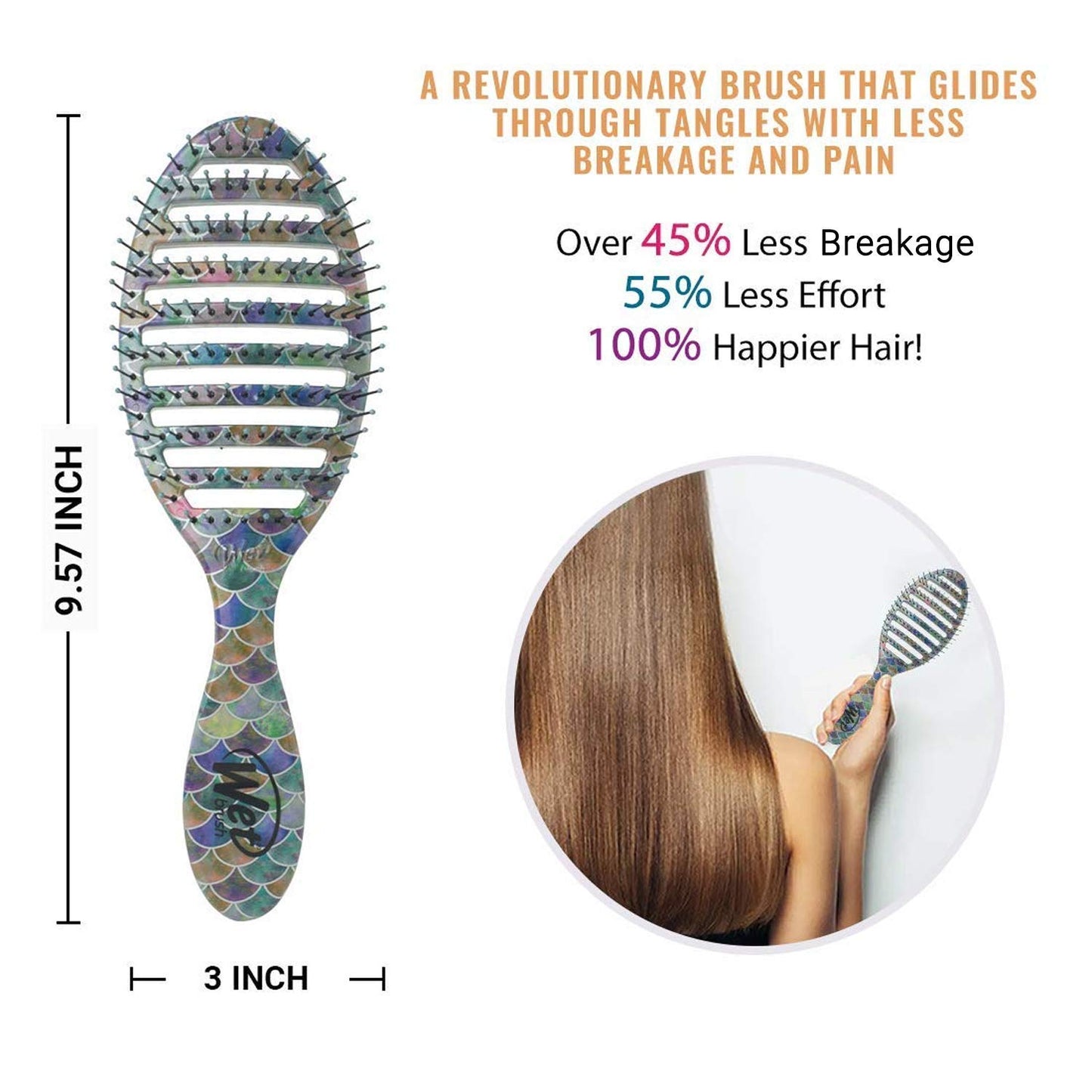 Wet Brush Speed Dry Hair Brush, Mermaid Tail - Vented Design and Ultra Soft HeatFlex Bristles Are Blow Dry Safe With Ergonomic Handle Manages Tangle