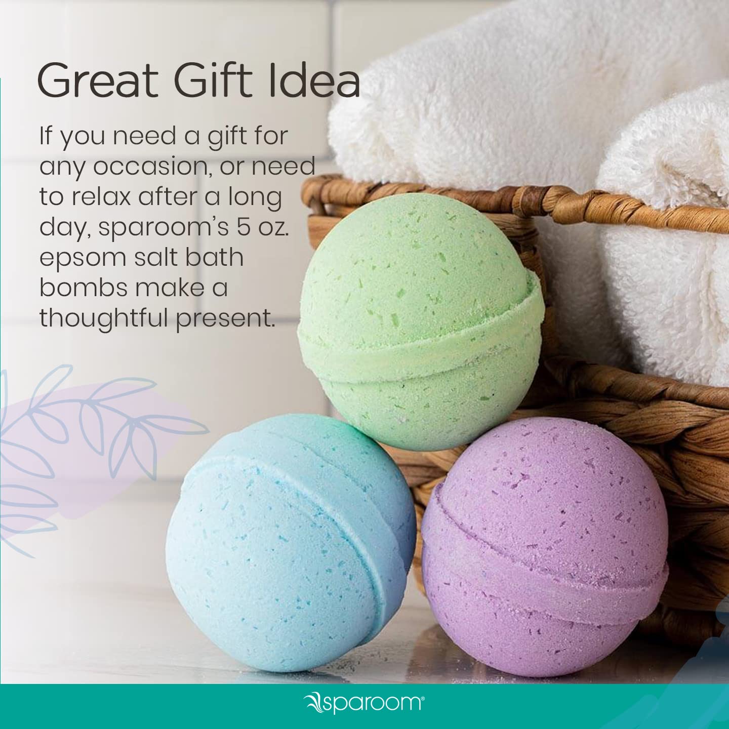 SpaRoom Soothe and Relax Handmade Natural Essential Oil Aromatherapy Bath Bombs, Set of 3, Lavender, Eucalyptus and Peppermint