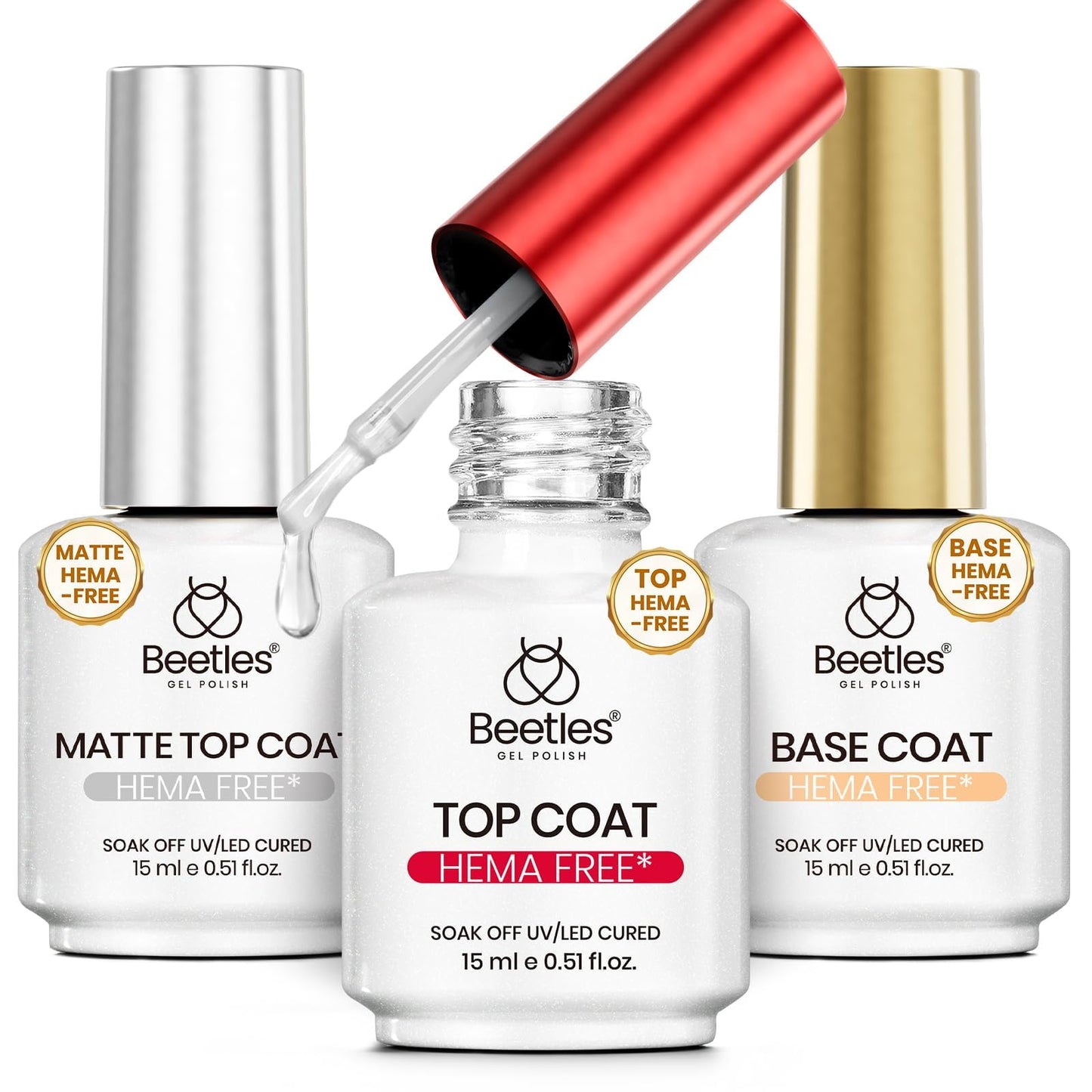 Beetles Gel Base and Top Coat Set with Matte Top Coat - 3 Pcs No Wipe Gel Nail Polish Kit, Glossy & Matte Finish, HEMA Free UV LED Soak Off Long Beauty and Personal Care beetles Gel Polish Default Title