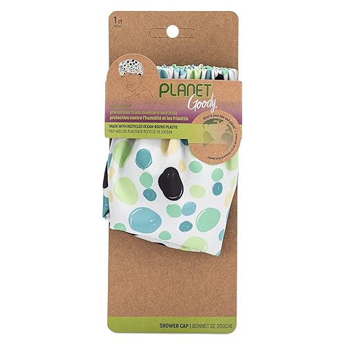 GOODY Planet Shower Cap,1 Count - Green Dots - Protect Your Hairstyle While Remaining Comfortable - Hair Accessories for Men,Women,Boys,& Girls - Made
