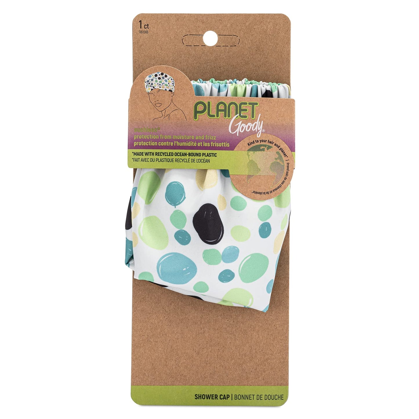 GOODY Planet Shower Cap,1 Count - Green Dots - Protect Your Hairstyle While Remaining Comfortable - Hair Accessories for Men,Women,Boys,& Girls - Made