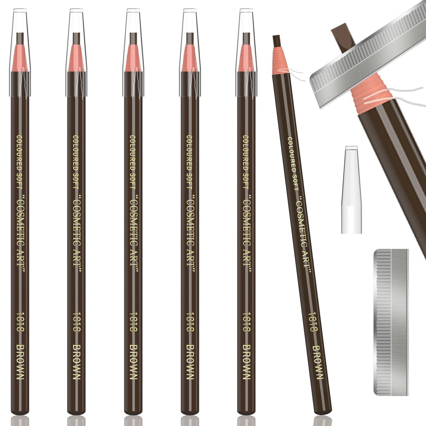 6 Piece Dark Brown Waterproof Eyebrows Pencil Tattoo Makeup And Microblading Supplies Kit-Permanent Eye Brow Liners In 5 Colors Waterproof Eyebrow