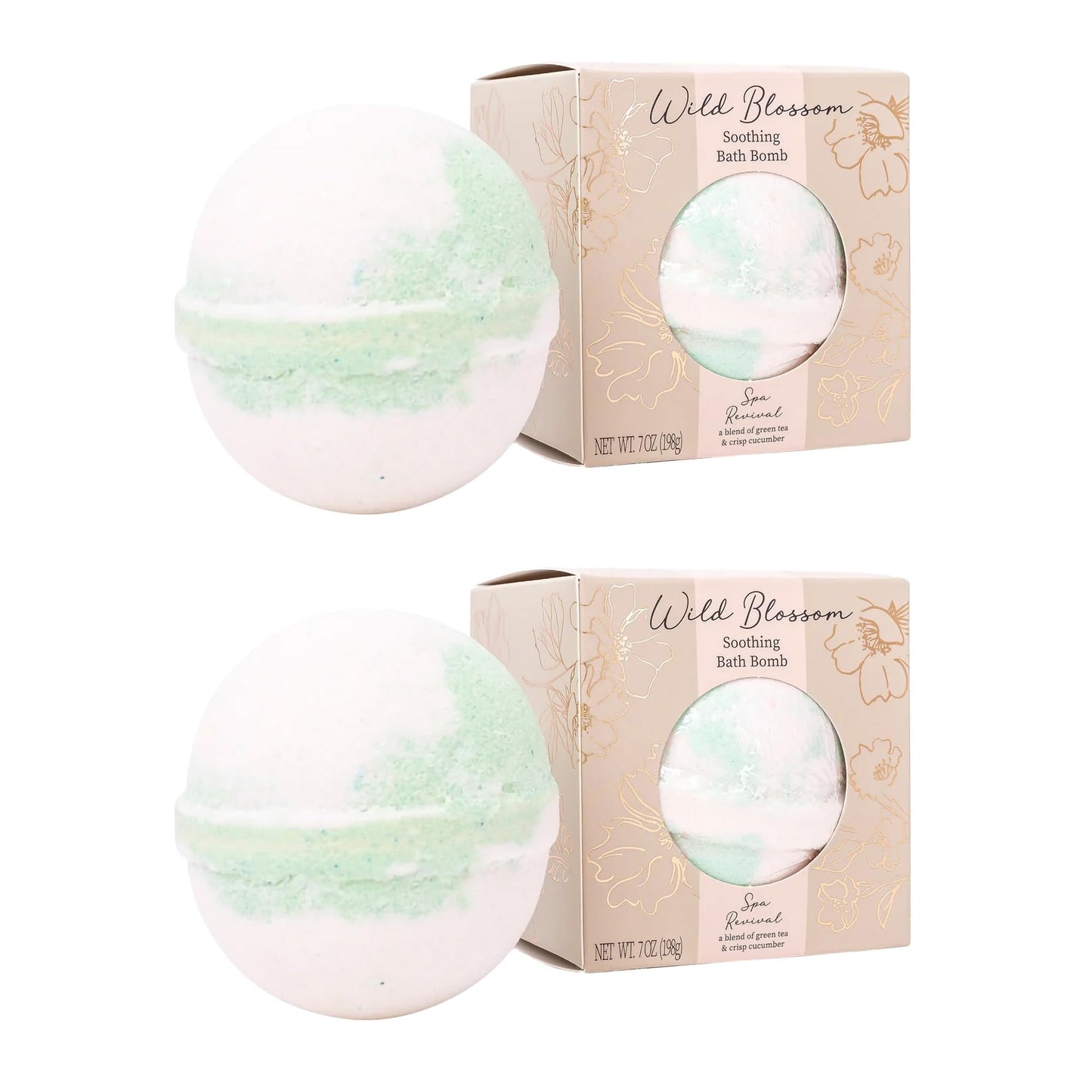Cait + Co Soothing Bath Bomb Giftable, 7 Ounce Essential Oil, Green Tea and Cucumber Scent, Spa Revival