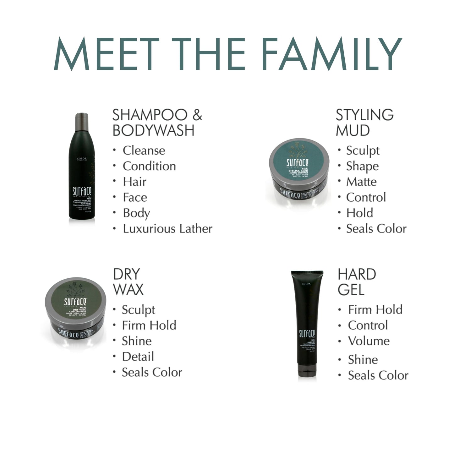 SURFACE Hair Men Styling Mud - Flax and Bamboo Provide Flexible Strong Fibers to Shape Sculpt and Hold Your Matte Style - 2.25 oz