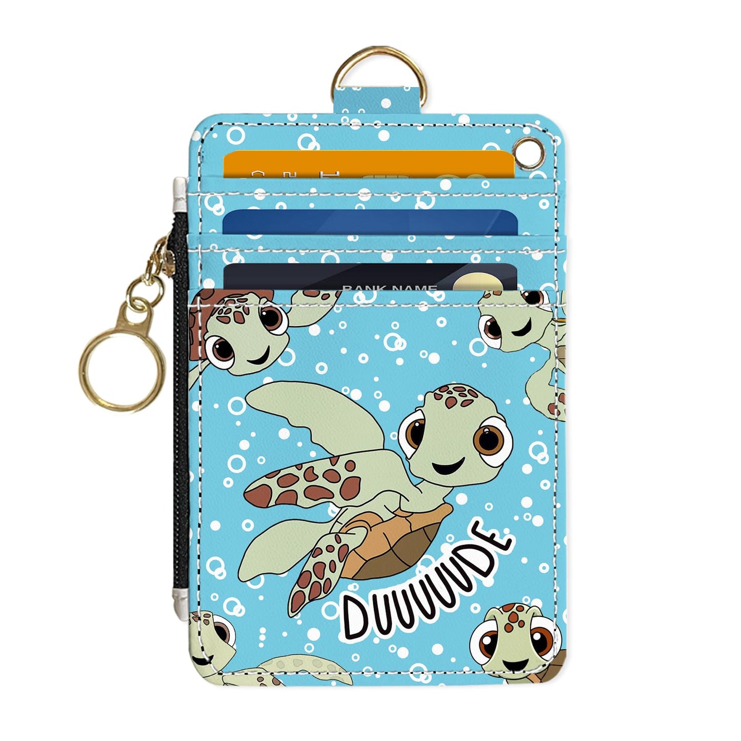 datoucat slim wallet credit card holder, sea turtles, rfid women cute small front pocket with zipper, pu leather thin travel blocking case id…