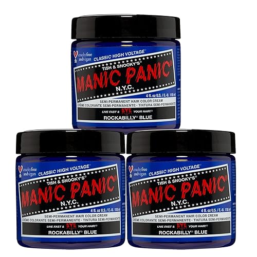 MANIC PANIC Classic Rockabilly Blue Semi Permanent Hair Color - True Neutral Blue Hair Dye for Women & Men That Lasts 4-6 Weeks - Vegan, Ammonia