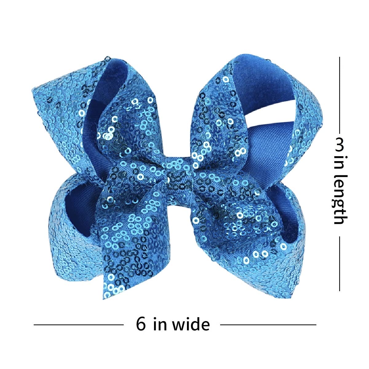 AMYDECOR 6 Inch Blue Sparkly Glitter Sequin Hair Bows for Girls Toddlers Kids Children Teenage (2PCS)