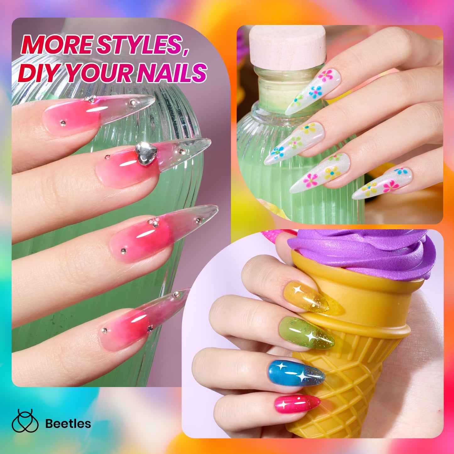 Beetles Neon Gel Nail Polish Set - 6 Colors Summer Jelly Gel Nail Polish Kit Hot Pink Red Blue Yellow Green Sheer Transparent Effect French Nail Art Beauty and Personal Care beetles Gel Polish