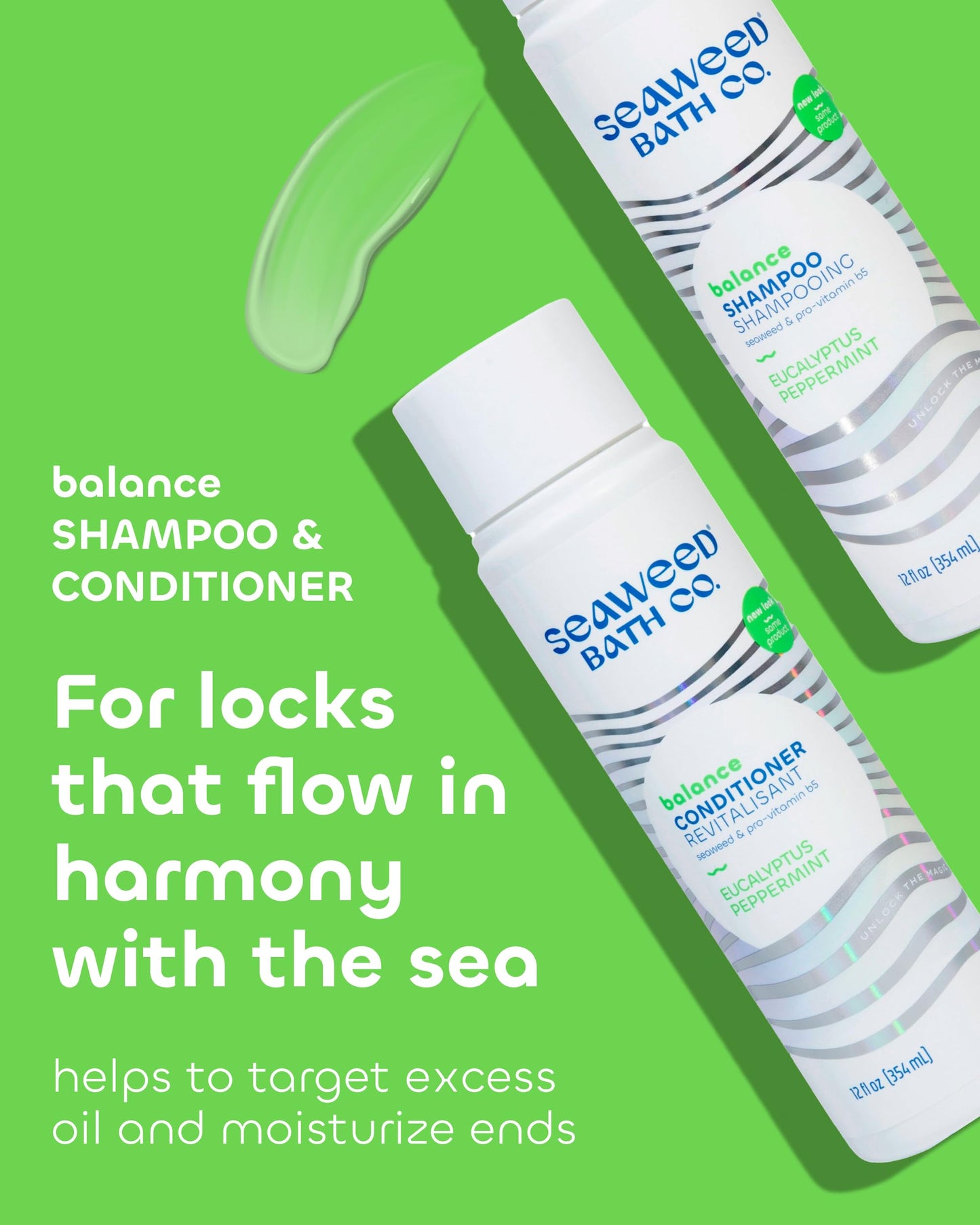 Seaweed Bath Co. Balance Shampoo and Conditioner Set - Eucalyptus Peppermint - Nourishing Hair Care with Vitamin E, Argan Oil, Coconut Oil