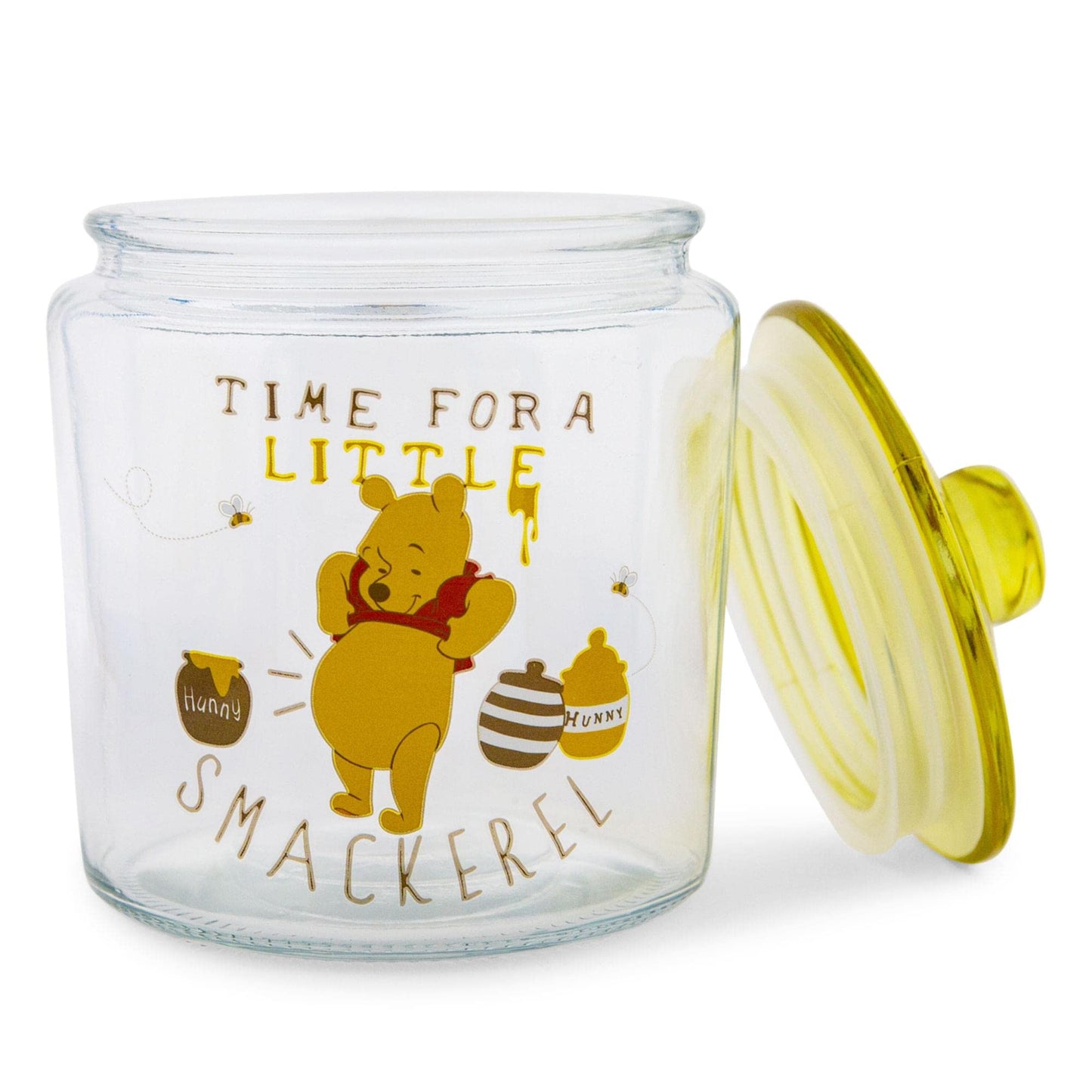 Winnie the Pooh Disney Time For A Little Smackerel Glass Snack Jar Container With Lid | Kitchen Food Storage For Snacks, Candy | 6 Inches Tall
