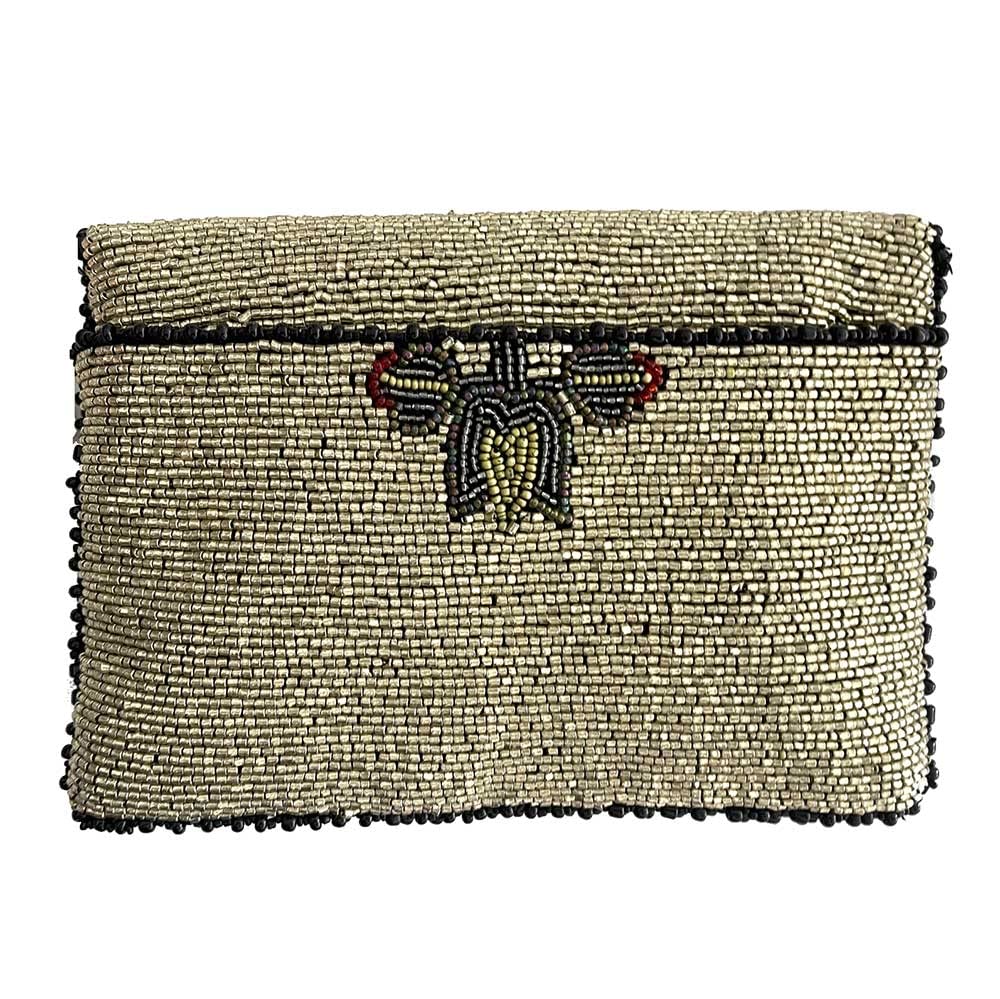 Mary Frances Poppies Beaded Mini Crossbody Handbag, Silver