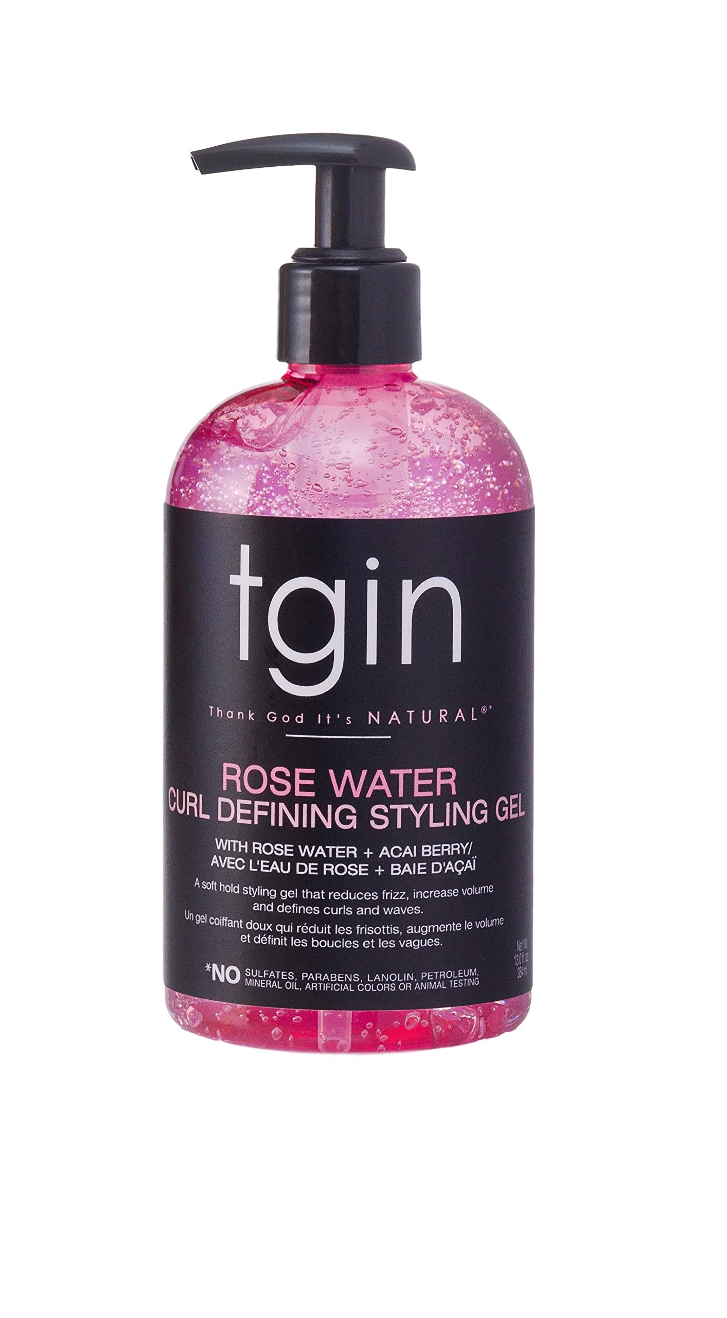 tgin Rose Water Curl Defining Styling Gel - Lightweight Hair Gel for Soft, Defined Curls - Curly Hair Products for Frizz Reduction & Volume Boost - No