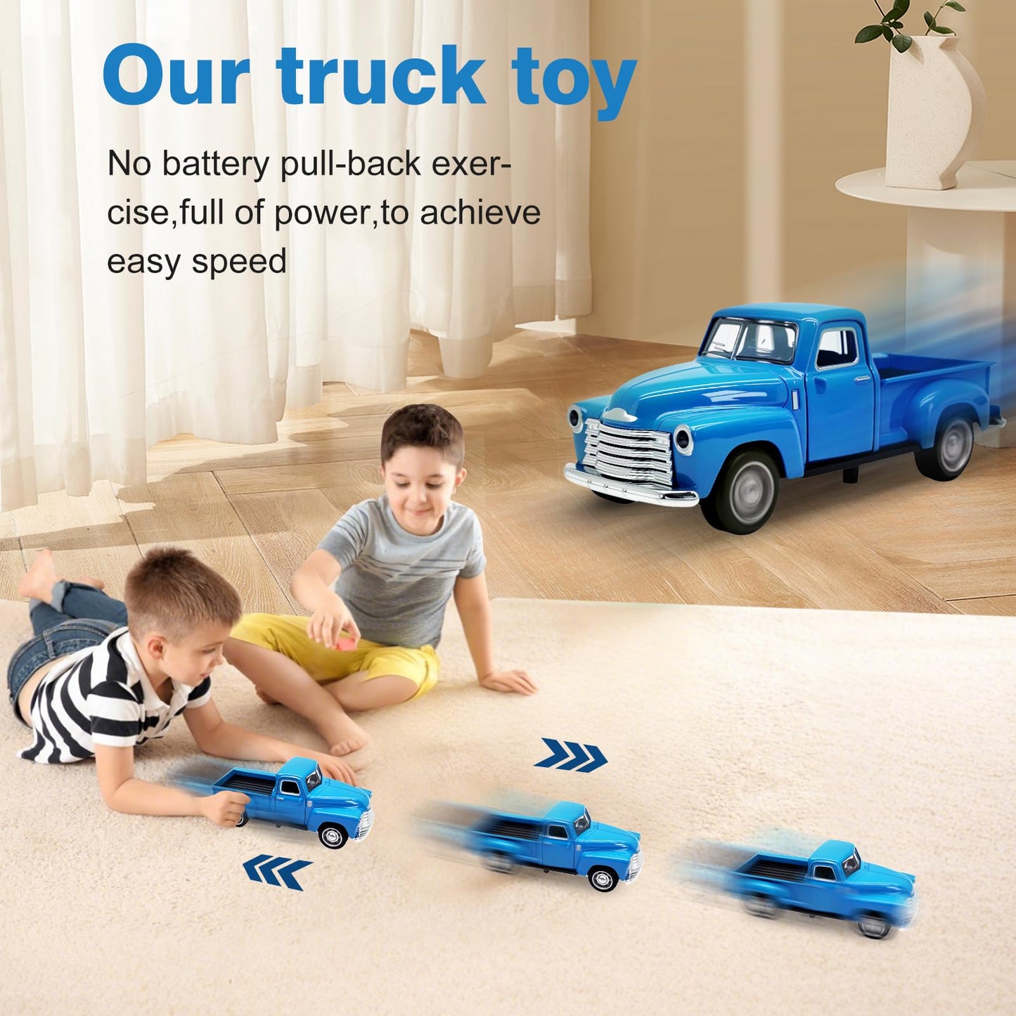 AGSIXZLAN Little Blue Truck Toy for Toddlers 2 3 4 5 6 7 8 Year Old Boys Girls,1:32 Alloy Toddlers Car Toy Driveable,Car Door Can Open,Toy Trucks for…