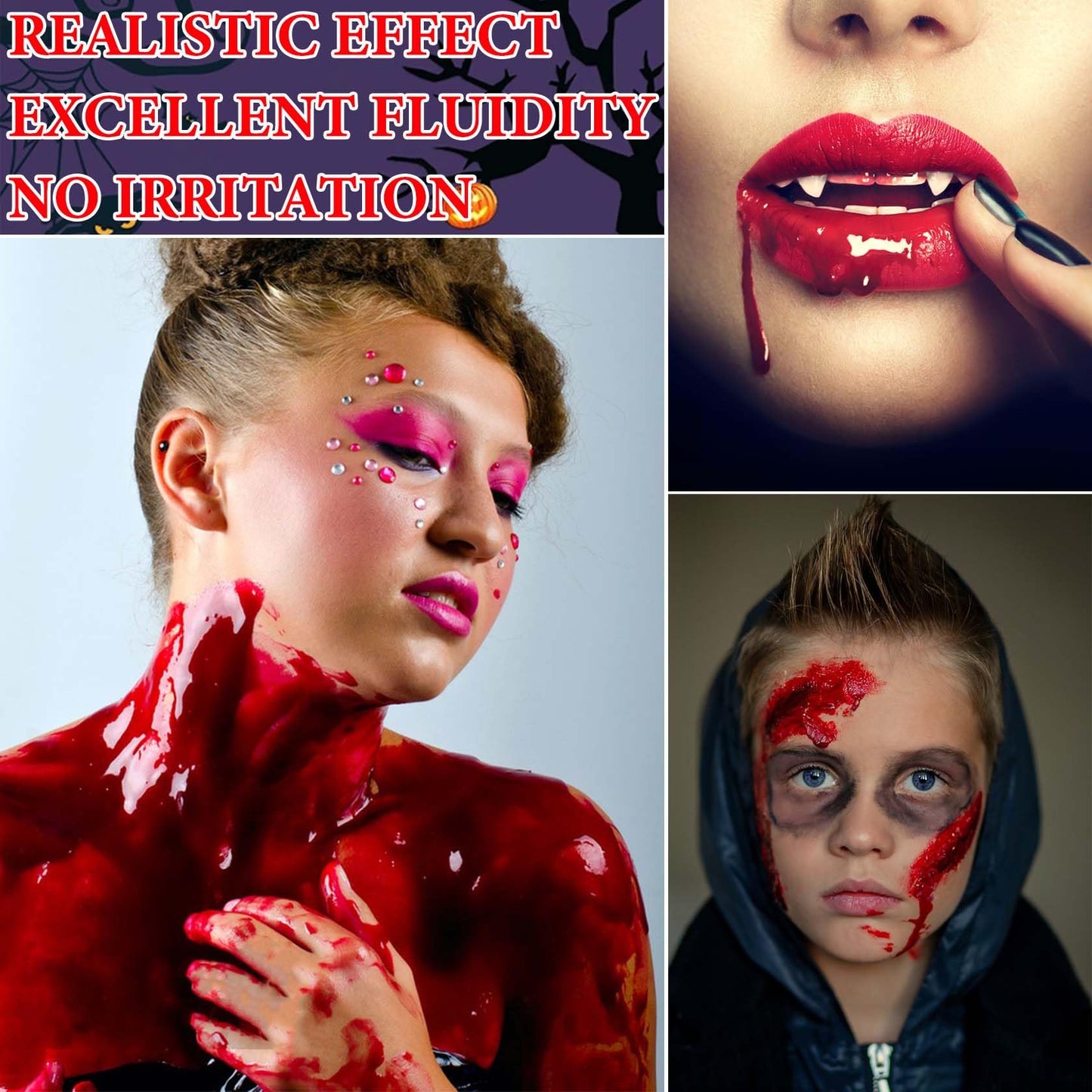 Fusang Fake Blood Spray,Halloween Fake Blood Washable Realistic Special Effects Zombie Vampire Costume Makeup & Dress Up,SFX Makeup Fake Liquid Blood