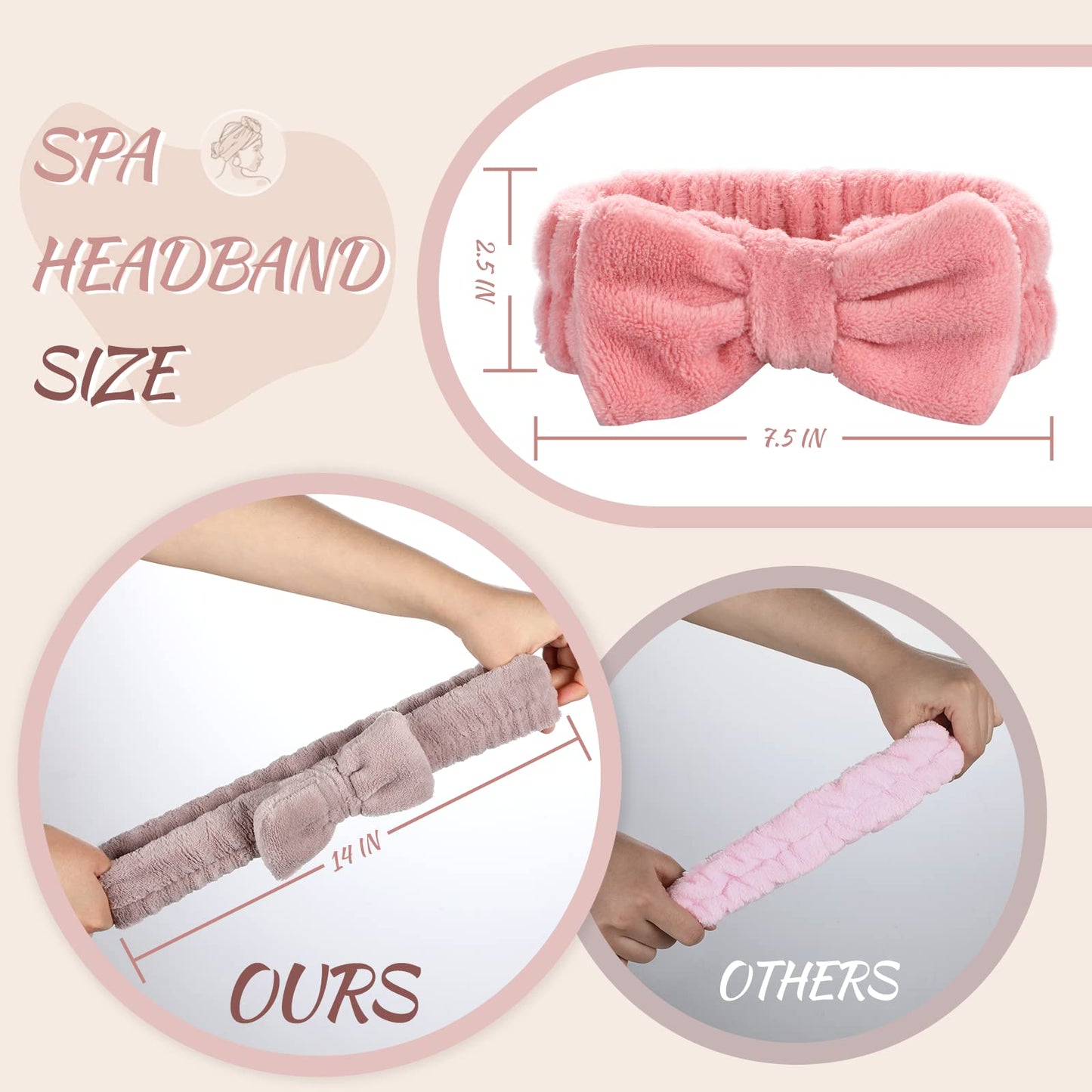 VITEVER 4 Pack Spa Headband for Washing Face, Girls Makeup Bow Tie Hair Band, Microfiber Women Headbands, Elastic Headband to Skincare, Gifts for Teen
