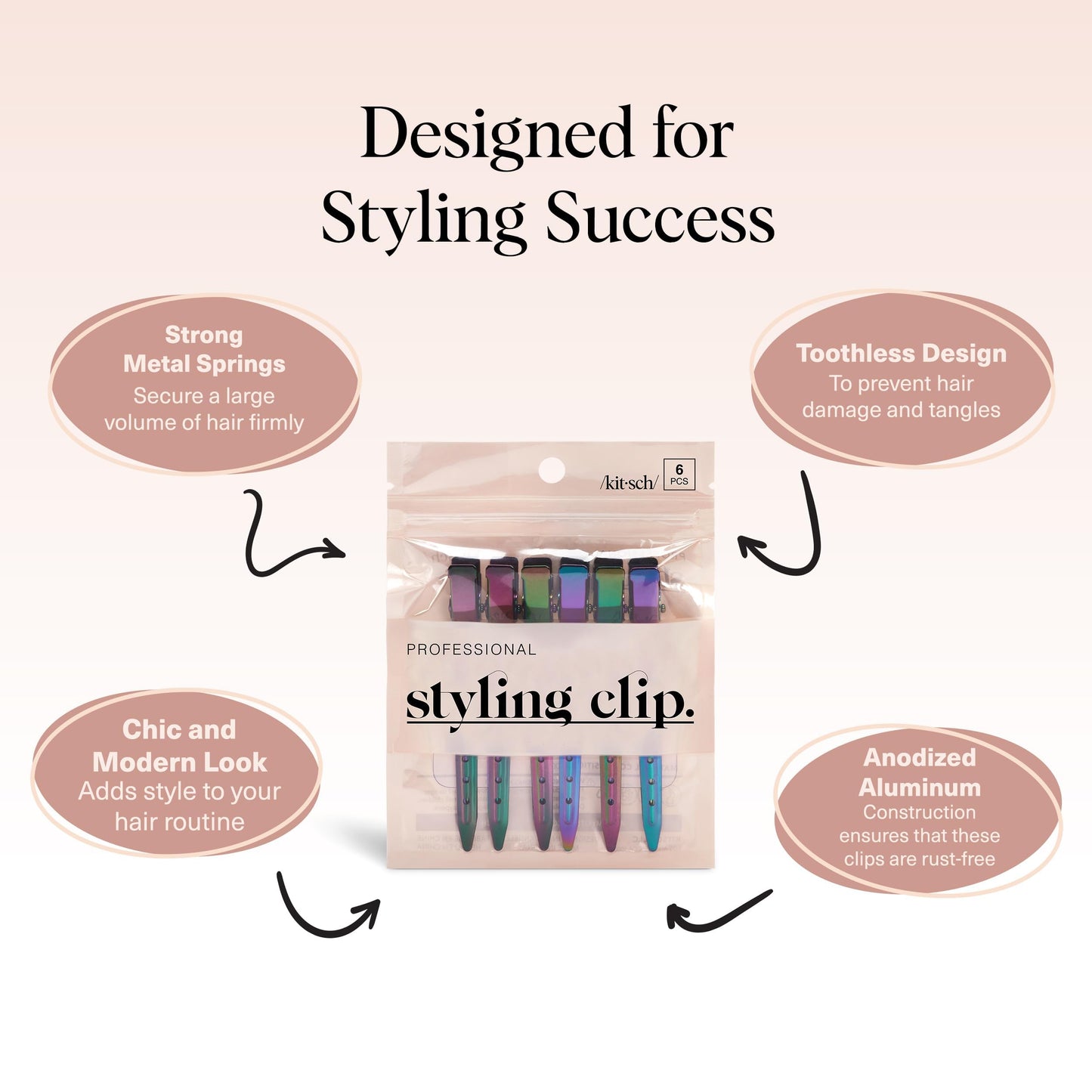 Kitsch Professional Alligator Clips for Hair Styling - 3.5" Aluminum Hair Sectioning Clips for Salon & Makeup Application | Lightweight for Stylists |