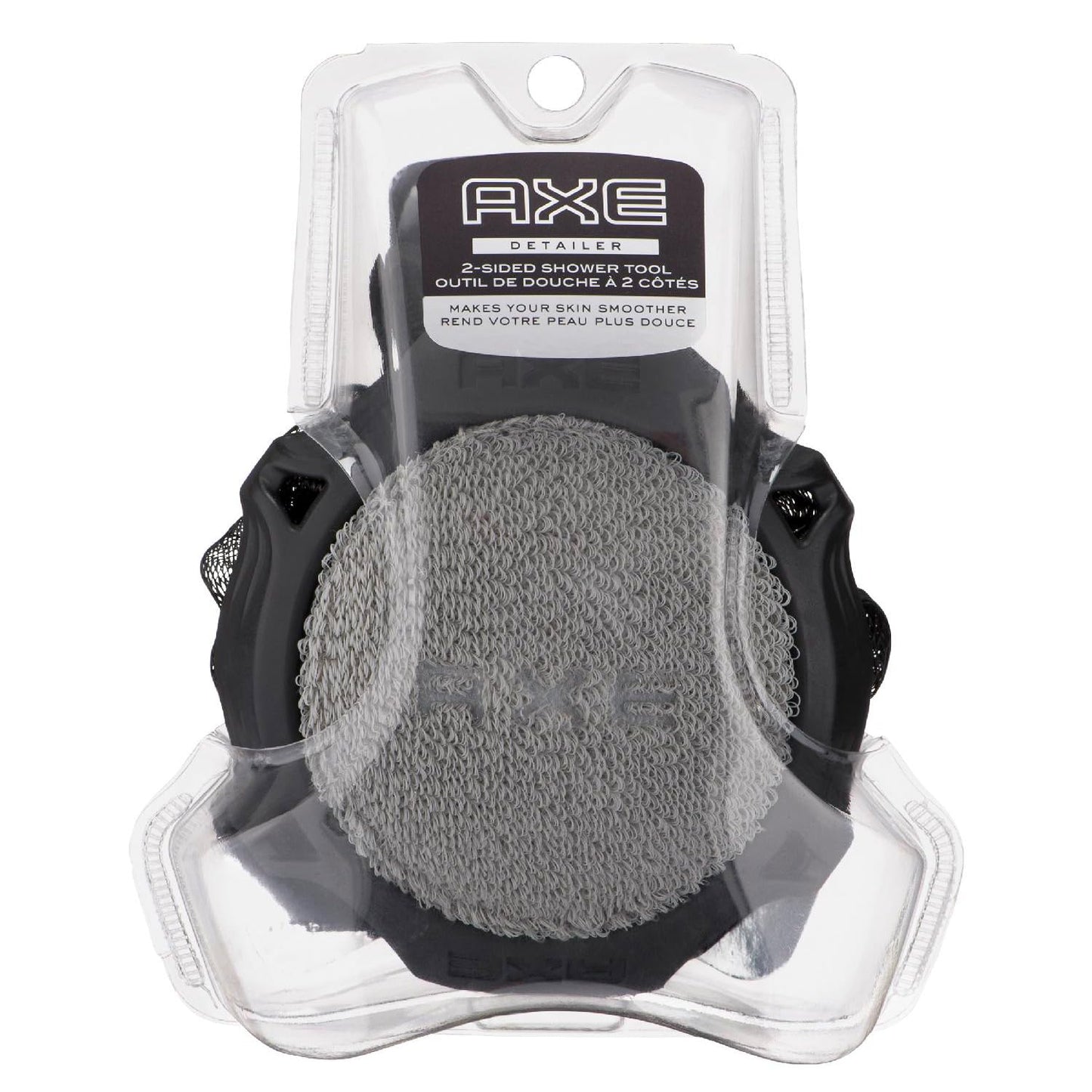 AXE Mens Shower Scrubber Tool, 2-Sided Detailer, Gray Color, Mesh Side for Lathering, Exfoliator for Smoothing Dry, Rough Skin Beauty and Personal Care AXE