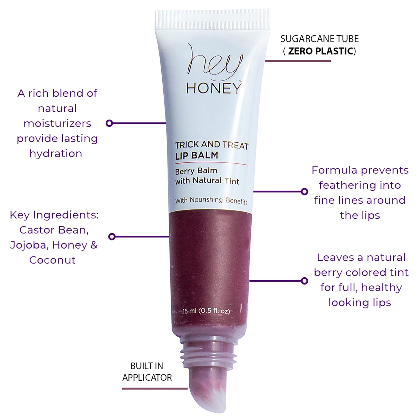 Hey Honey Skincare Trick and Treat Honey Berry Plumping Lip Balm | 2 In 1 Natural Tint with Hydrating & Moisturizing Properties | Targeting Your Lips