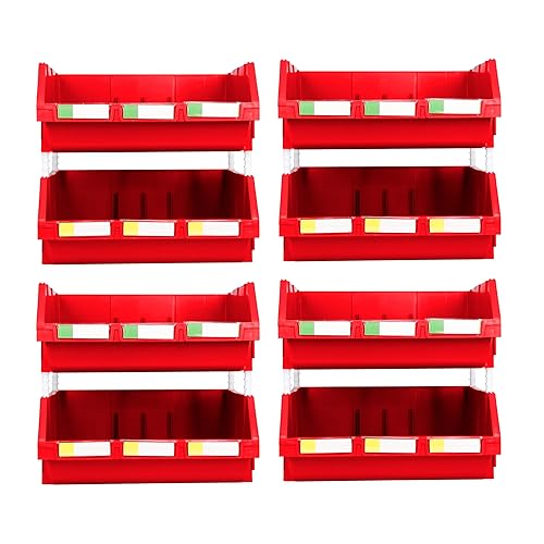 DJC Supply 16.5" X 14.5" X 6.9" Red Heavy duty thermoplastic storage bin organizer, Stackable, Hangable, Side-connect, Great for tools, parts crafts…