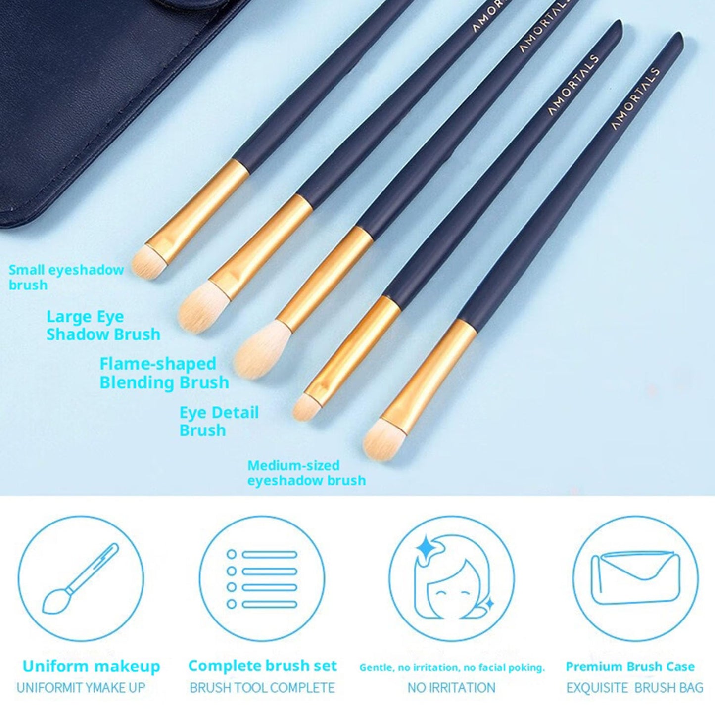 5-Piece Professional Eye Makeup Brush Set Ideal for Concealer, Eyebrow Makeup, And Eyeliner Application Features Soft Bristles and Injection-Molded