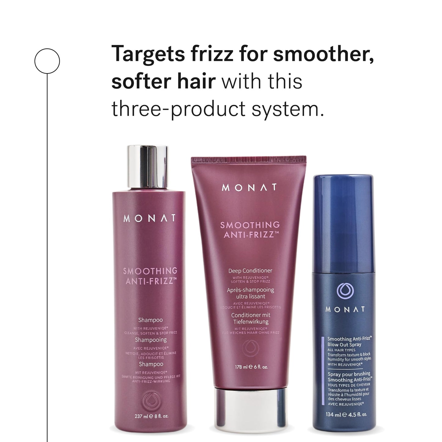 MONAT Smoothing Anti Frizz System - Frizz Resistant Hair Care with Anti Frizz Shampoo Frizz Control Conditioner & Blowout Styling Spray - Professional