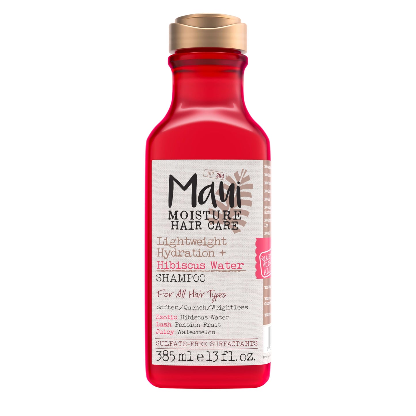 Maui Moisture Lightweight Hydration + Hibiscus Water Shampoo, Moisturizing Aloe Vera Shampoo Softens Curly Hair, Vegan & Sulfate-Free Surfactants, 13