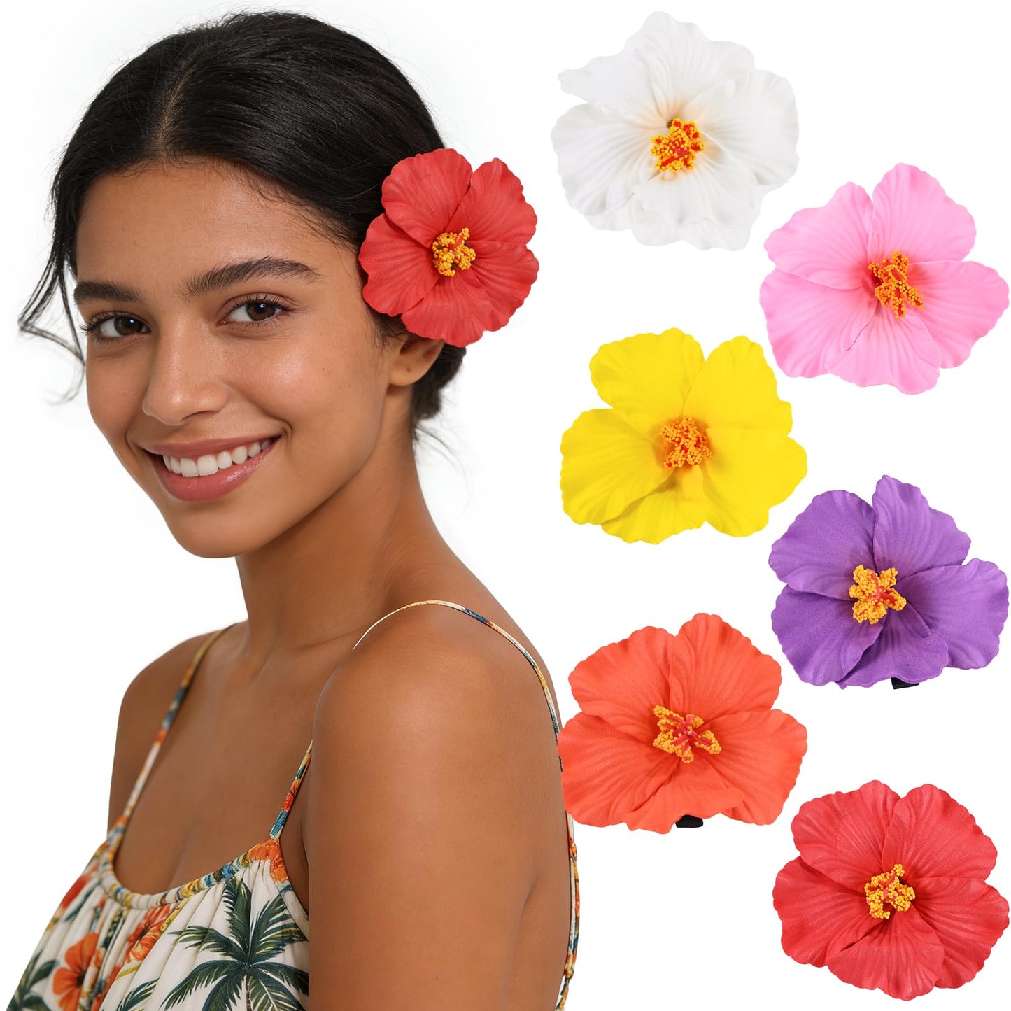 6 pcs Hawaiian Flower Hair Clips for Women, Hibiscus Hair Clips Artificial Flower Clips?Boho Hair Accessories for Vacation Beach Party - Hibiscus Beauty and Personal Care SAOROPEB Default Title
