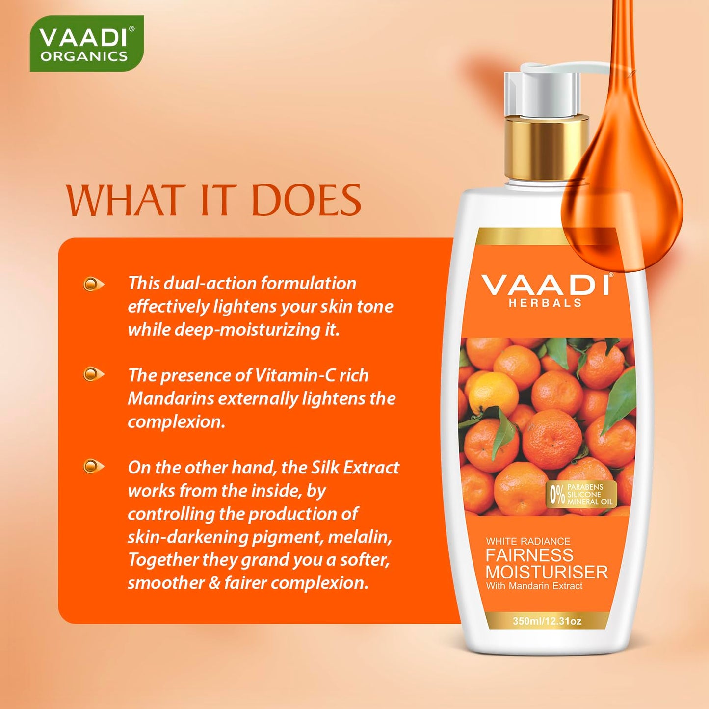 Vaadi Herbals Fairness Moisturizer Lotion With Mandarin And Silk Extract - Vitamin C Rich Mandarins Effectively Lightens Your Skin Tone While Deep