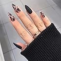 MISUD Press on Nails - Medium Stiletto Glue on Nails with Black Cheetah, Acrylic Matte Leopard Design 24 pcs