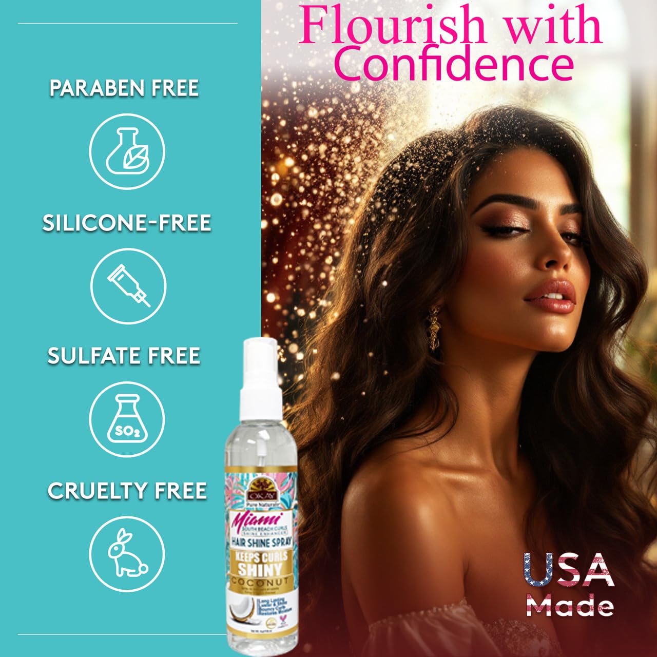 OKAY Hair Shine Spray 4 oz - Shine Enhancer for Curly, Wavy & Straight Hair - Frizz Control, Gloss Finish & Lightweight Styling Spray with Vitamin E