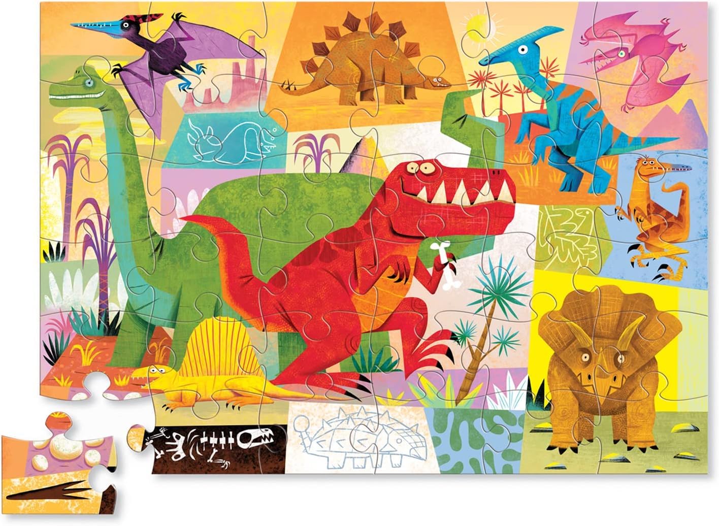 Crocodile Creek Dinosaur Floor Puzzle, 36-Piece Jigsaw for Kids Ages 3-5, Large 27" x 20" Puzzle with Heavy-Duty Storage Box