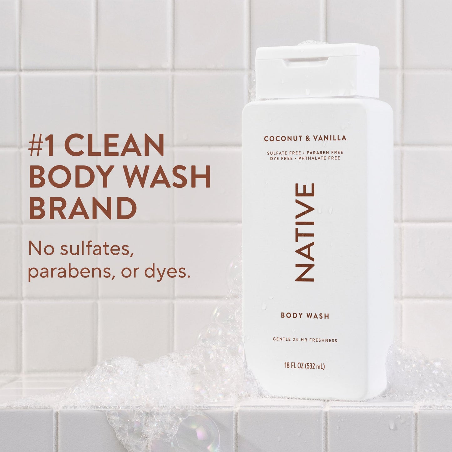 Native Body Wash Contains Naturally Derived Ingredients | For Women & Men, Sulfate, Paraben, & Dye Free Leaving Skin Soft and Hydrated | Coconut